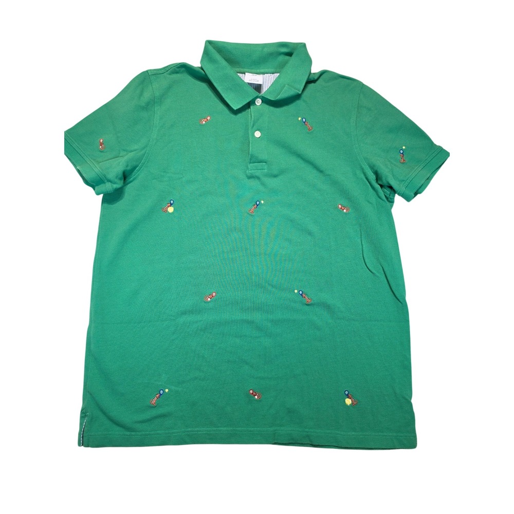 Brooks Brothers 1818 Men Slim Fit Green Chipmunk Tennis Embroidered Polo Shirt L